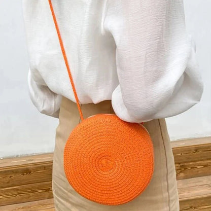 Round Straw Bag For Women Woven Handmade Shoulder Bag - Smarsty