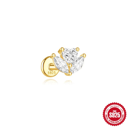 925 Silver Star Moon Zircon Stud Earrings Hypoallergenic - Smarsty