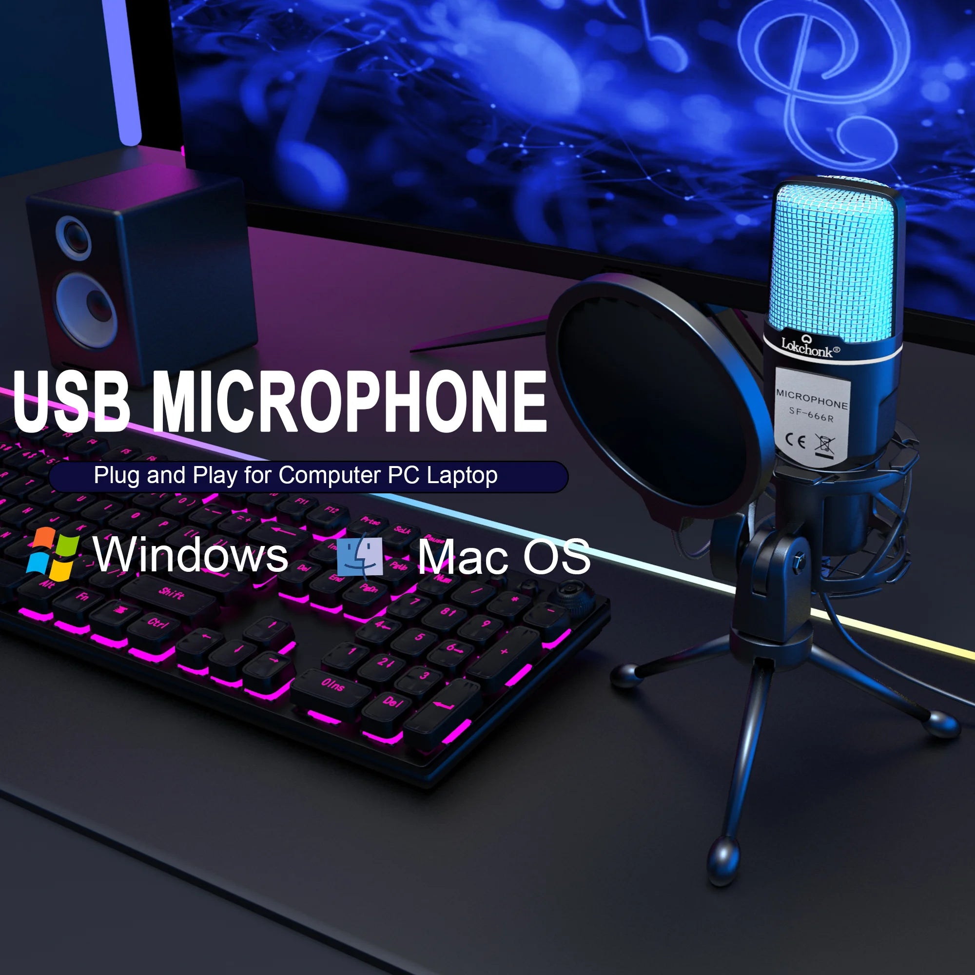 USB Condenser Microphone with RGB Lighting for Streaming - Smarsty