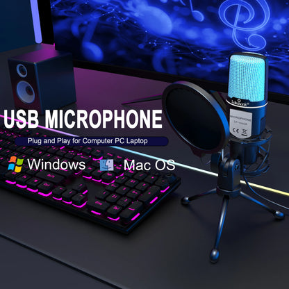 USB Condenser Microphone with RGB Lighting for Streaming - Smarsty