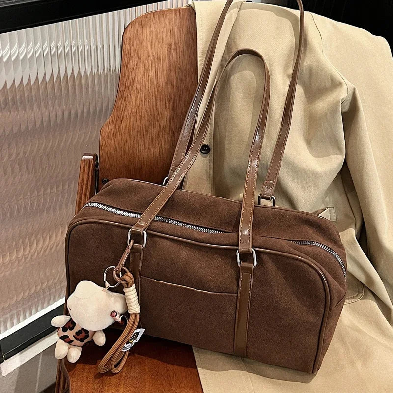 Casual Large Capacity Suede Shoulder Bag For Women Retro - Smarsty