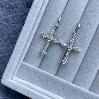 Rhinestone Cross Charm Drop Earrings for Women Fashion Style - Smarsty