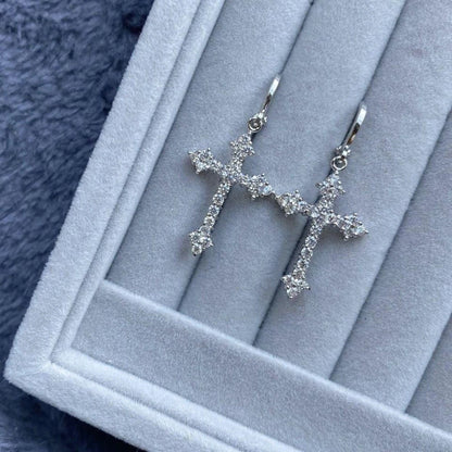 Rhinestone Cross Charm Drop Earrings for Women Fashion Style - Smarsty