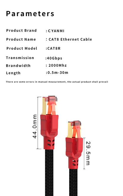 Cyanmi Cat8 Ethernet Cable 40Gbps High Speed Network - Smarsty