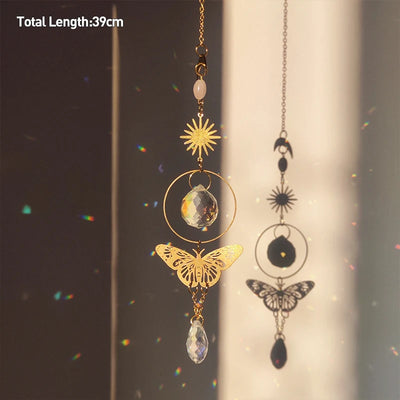 Golden Butterfly Crystal Pendant Suncatcher Wind Chimes - Smarsty