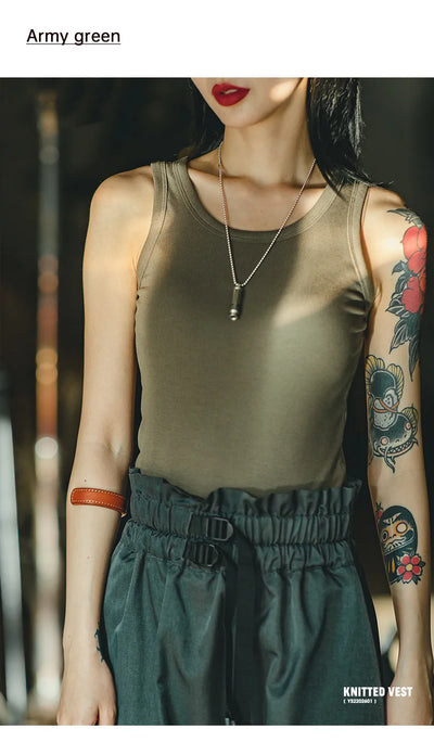 Maden Summer Sleeveless Knitted Tank Tops for Women Solid Color Casual Sports Vest Slim Fit Female Outer Wear Tops - Smarsty