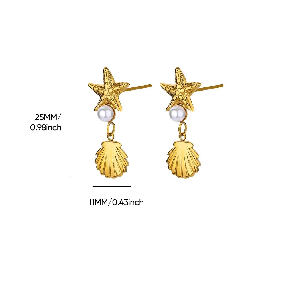 Vintage Starfish Stainless Steel Stud Earrings Lightweight - Smarsty