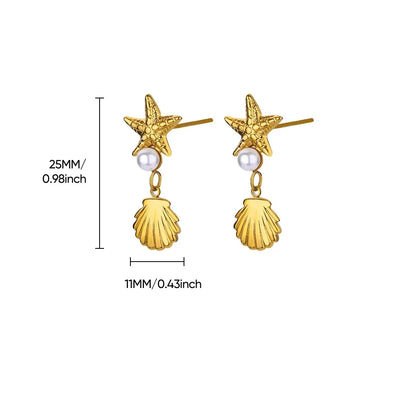 Vintage Starfish Stainless Steel Stud Earrings Lightweight - Smarsty