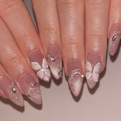 24 Pcs Metallic Cat Eye French Press On Nails - Smarsty