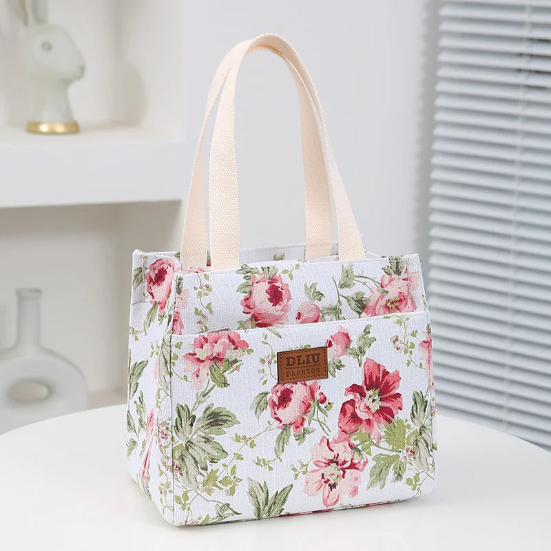Insulated Floral Lunch Bag Large Capacity Bento Cooler - Smarsty