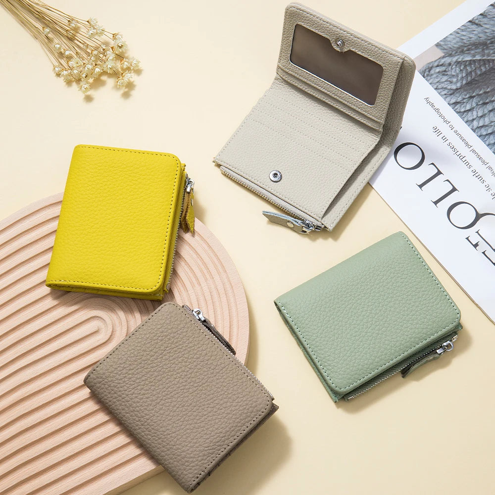 Genuine Leather Men Women Cute Short Wallet Luxury Solid Zipper Coin Purse rfid Bank Credit Card Holder Slim Small Money Bag