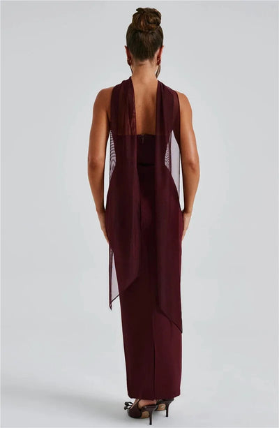 Mozision Scarf Collar Strapless Sexy Maxi Dress For Women Fashion Off-shoulder Backless Bodycon Club Party Long Dress Elegant - Smarsty