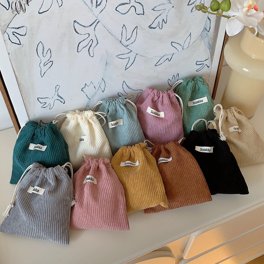 Solid Color Corduroy Drawstring Bag Christmas Gift Candy Jewelry Cosmetics Coins Keys Organizer Packing Bags Storage Bag Pouch - Smarsty
