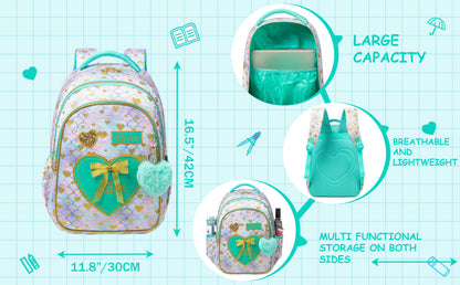 Girls Backpack With Bowknot Ribbon And Lunch Bag Pen Case - Smarsty