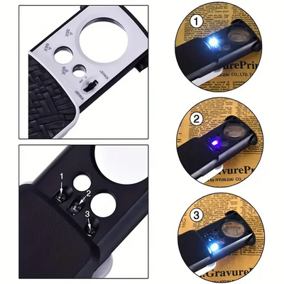 Portable Triplex Magnification Loupe 30X-90X-Slide-Out LED/UV Lighted Jewelry Magnifier for Precision Gemology & Micro-Engraving - Smarsty