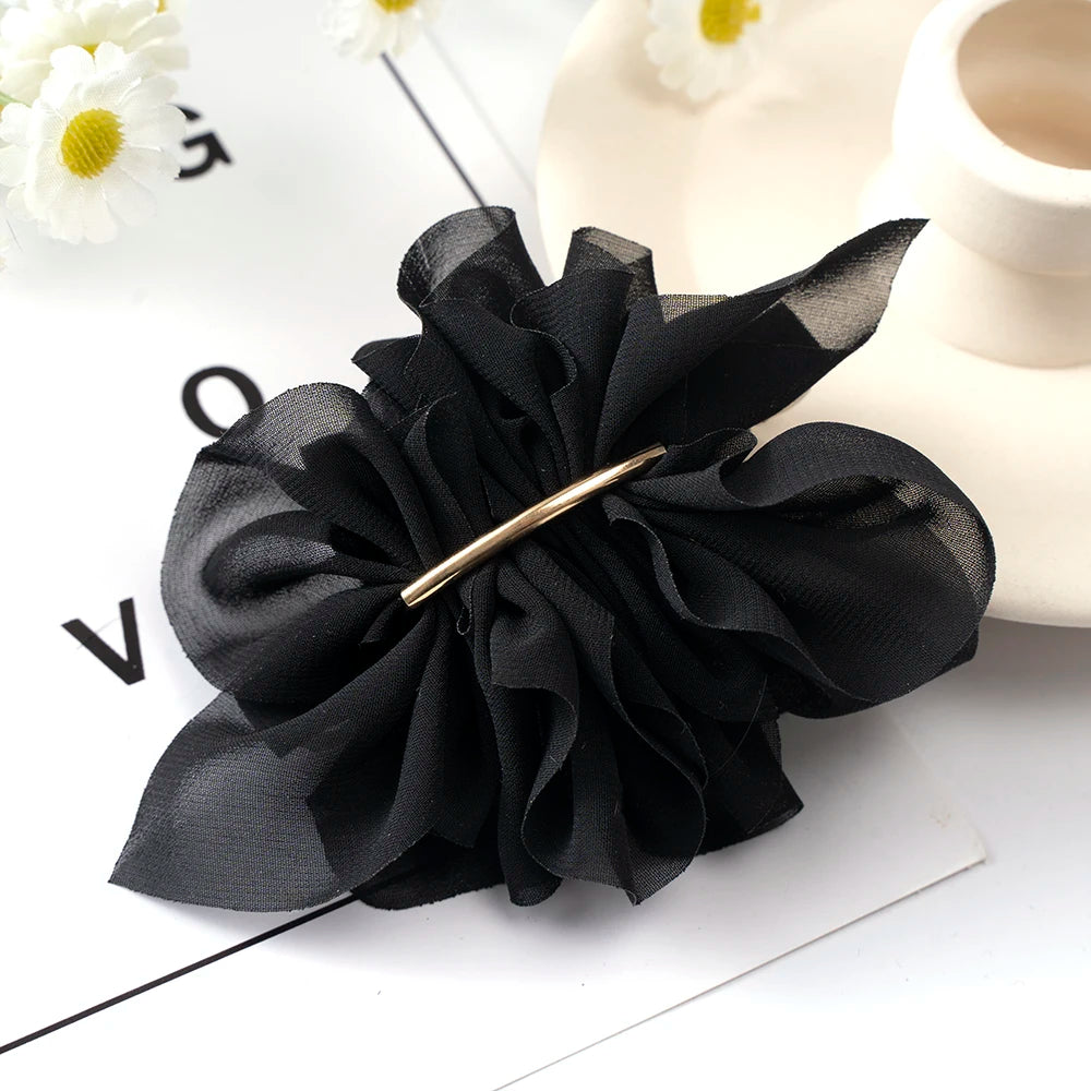 Big Spring Hair Claw Clips with Chiffon Flowers - Smarsty