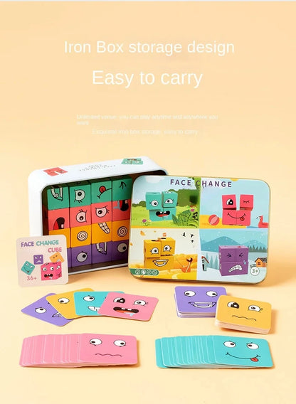 Cube Face Changing Building Blocks Board Game Wood Puzzle Montessori Expression Wooden Blocos for Children Battle Table Game by Smarsty