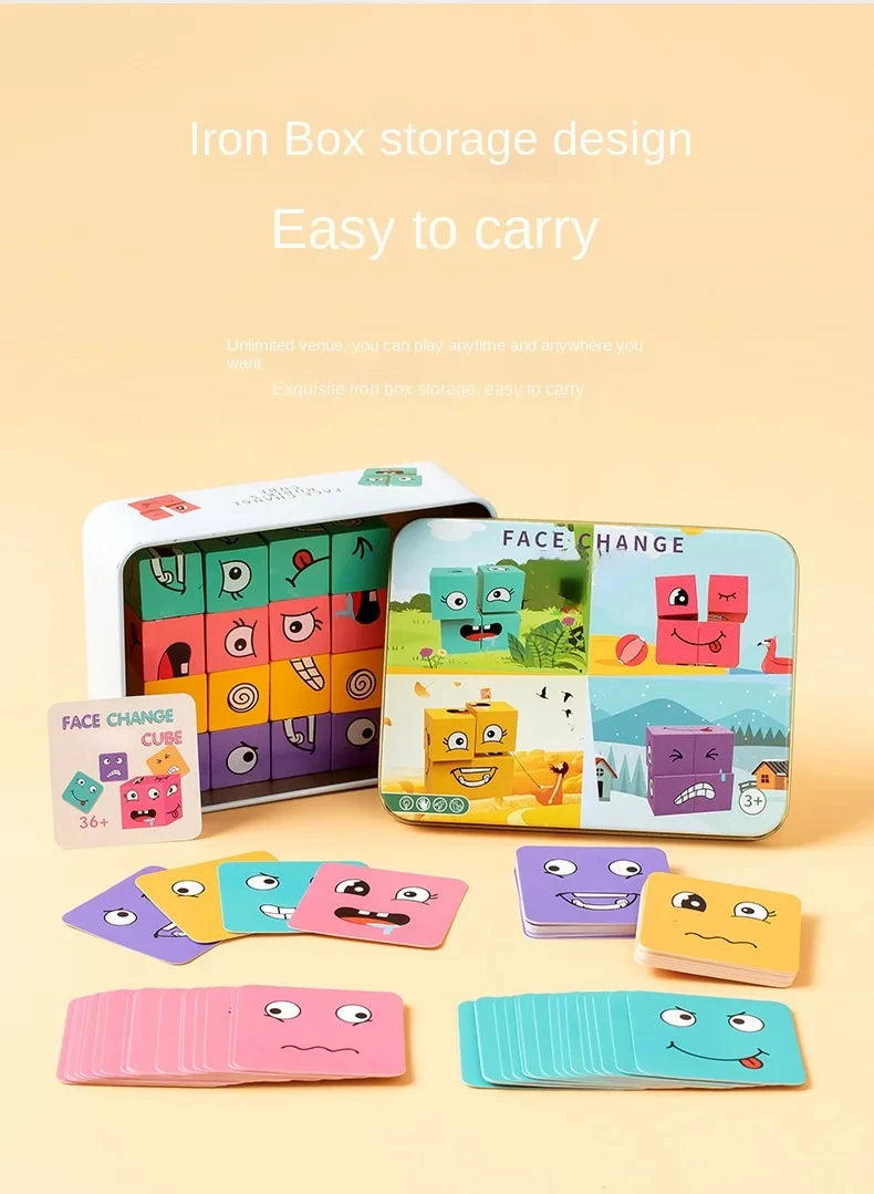 Cube Face Changing Building Blocks Board Game Wood Puzzle Montessori Expression Wooden Blocos for Children Battle Table Game by Smarsty