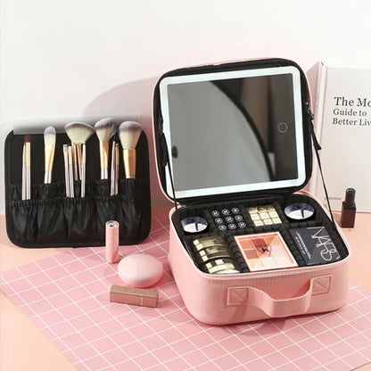 Large Travel Makeup Bag with Illuminated Mirror - Smarsty