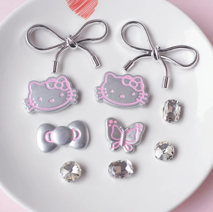 MINISO Silvery Hello Kitty Set Girls Women Shoe Charms DIY Hole Shoes Detachable Buckle Garden Shoes Accessories Festival Gift