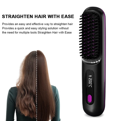 Cordless Hair Straightener Portable Straightener Brush 3 Adjustable Temp Hair Straightening Brush Anti-scald for Hair Styling