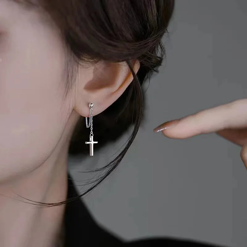 Punk Silver Cross Drop Earrings for Unique Gothic Style - Smarsty
