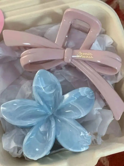 Vintage Blue Polka Dot Hair Clip Set Bow Secure Hold - Smarsty