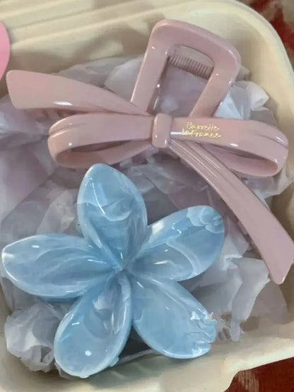 Vintage Blue Polka Dot Hair Clip Set Bow Secure Hold - Smarsty