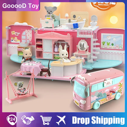 Dollhouse Koala Diary Girl Play House Toy Diy Tour Bus Bedroom Dresser Dining Kitchen Bathroom Shop Pretend Family Toys Girls by Smarsty
