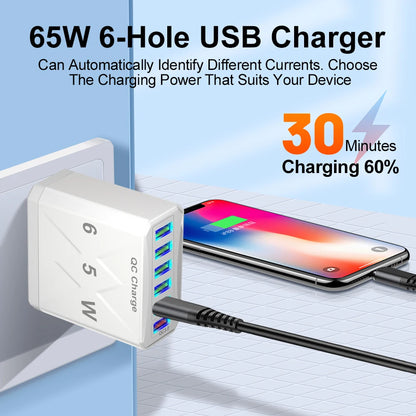 65W 6 Port USB Charger Fast USB QC3.0 Travel Adapter - Smarsty