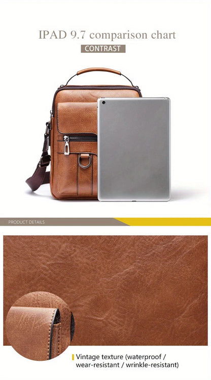 Men's PU Leather iPad Shoulder Bag Crossbody With Flap - Smarsty