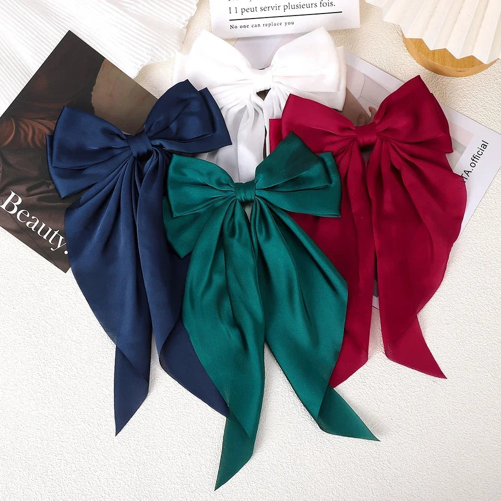 Girls Elegant Big Bow Satin Hair Clip Accessory - Smarsty