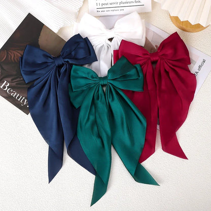 Girls Elegant Big Bow Satin Hair Clip Accessory - Smarsty