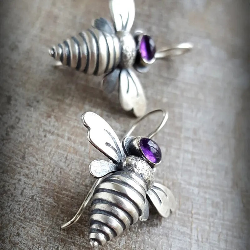 Vintage Bronze Dragonfly Drop Earrings with Moonstone Accent - Smarsty