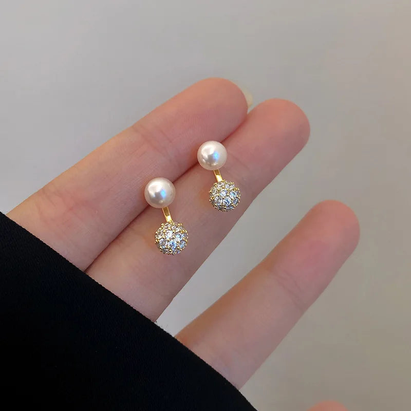 Minimal Geometric Circle Pearl Stud Earrings for Women - Smarsty