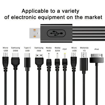Universal USB To Multi Plug Cell Phone Charger Cable 10 to 1 USB Cable For Samsung Xiaomi Huawei Google OPPO Vivo Charger Cable - Smarsty