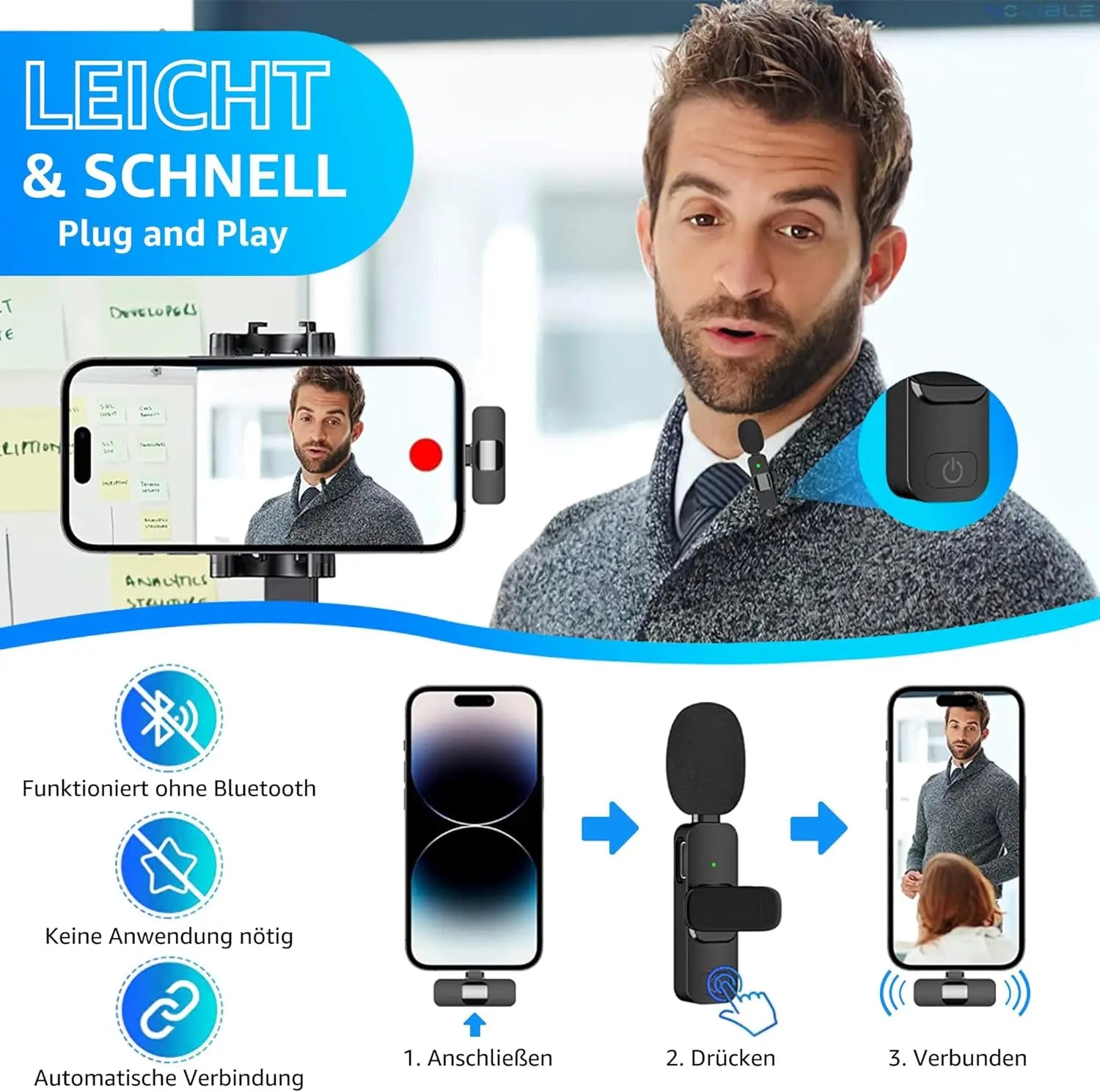 Wireless Lavalier Microphone for iPhone and Android - Smarsty