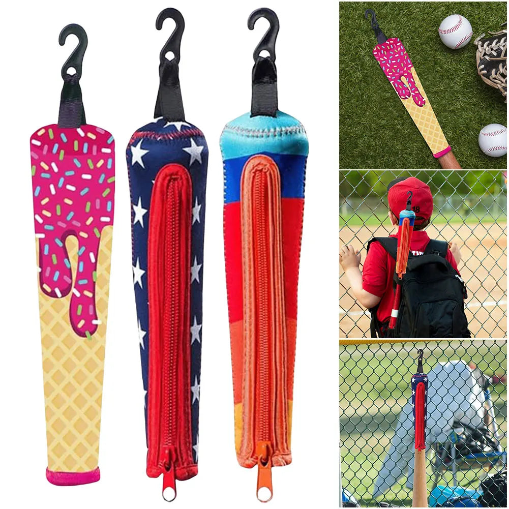 Baseball & Softball Handle Cover Cushy Zippered Sleeve Baseball Bat Handle Cover Hook for Hanging on Fence Baseball Accessories