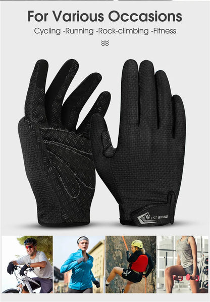 West Biking Full Finger Cycling Gloves Non Slip Silicone Palm - Smarsty