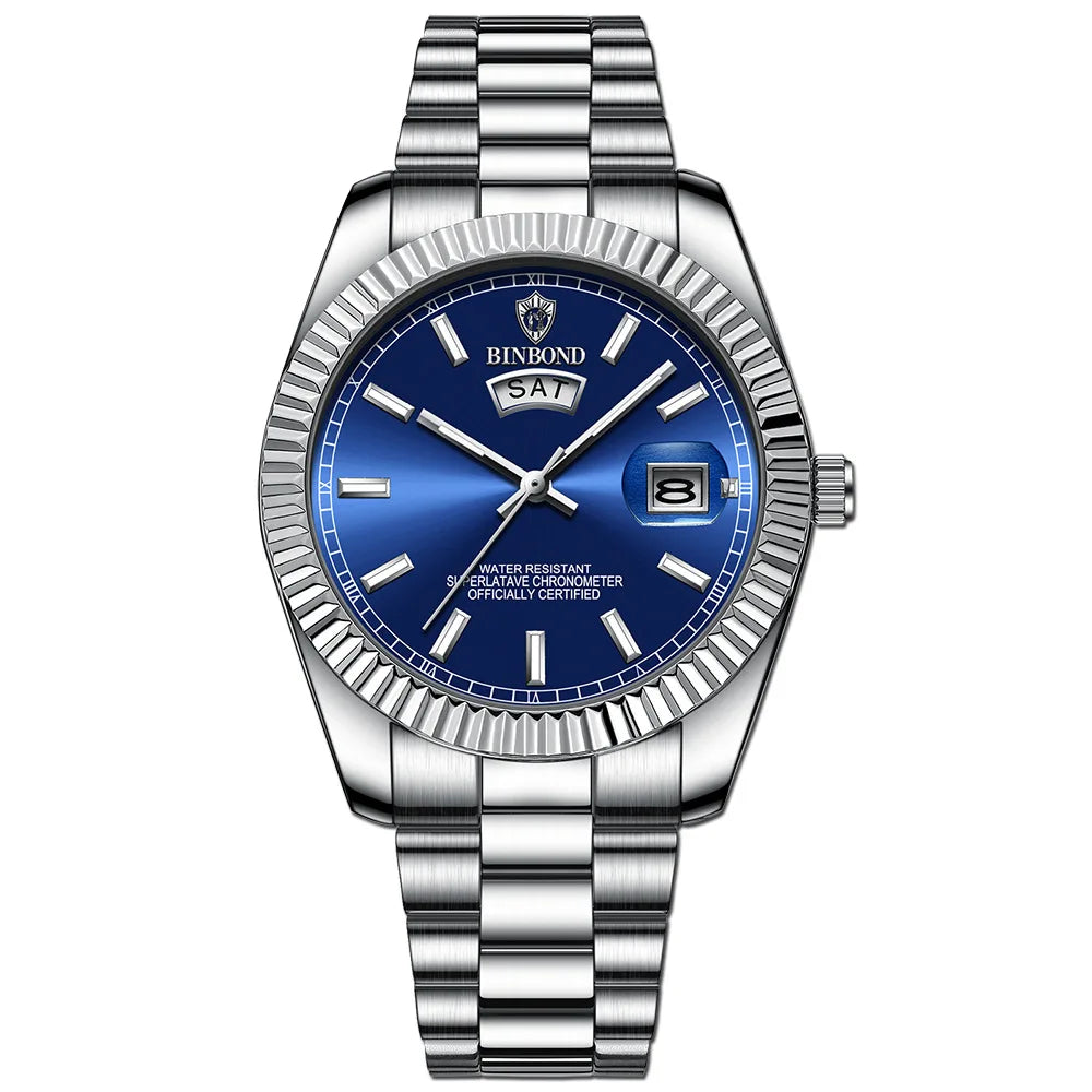 BINBOND Mens Waterproof Quartz Watch with Stainless Steel Band - Smarsty