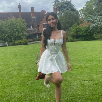 Mingmingxi 2024 Summer Lovely A Line Dress Yellow Sexy Party Dresses Hollow Out Lace Up Elegant Holiday Dress Women - Smarsty