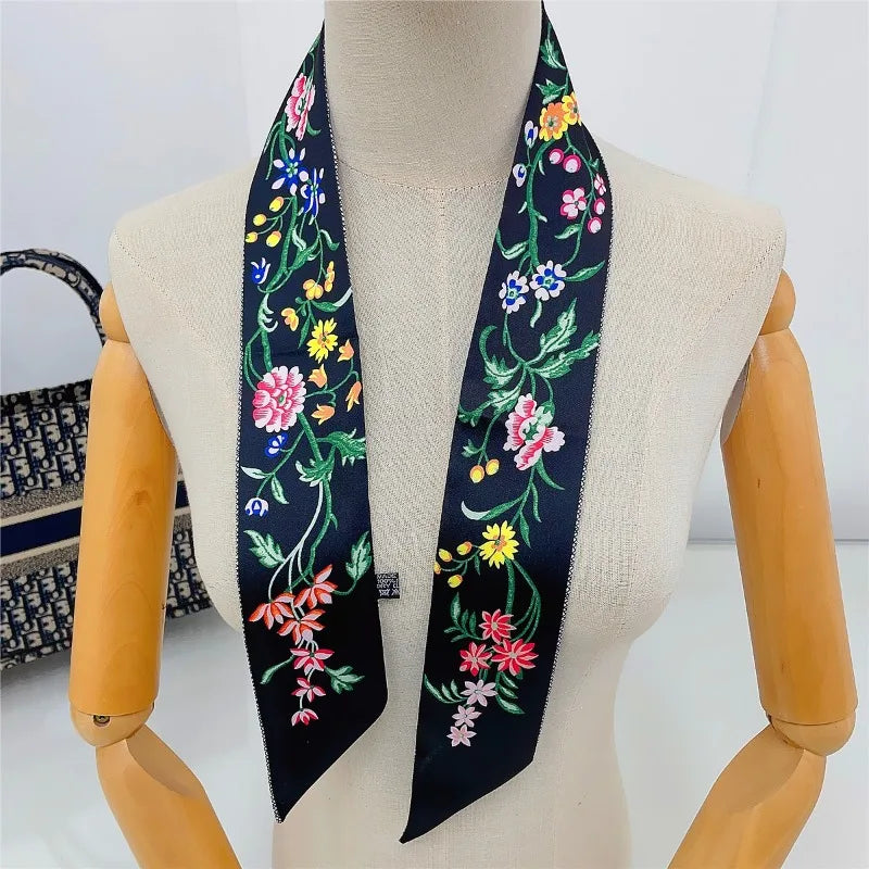 Floral Printed Silk Scarf Lightweight Summer Accessory - Smarsty