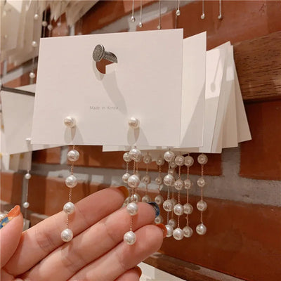 Pearl Long Earrings With Rhinestones For Wedding Fashion - Smarsty