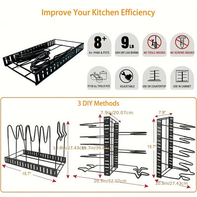 Space-Saving 8-Tier Pot Rack Organizer - Durable Metal Holder for Pans, Pots, and Lids to Keep Your Kitchen Neat and Tidy by Smarsty