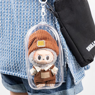 Colorful Transparent Protector Case Organizer Box for 17cm Labubu V3 Dolls Outdoor Display Bag With Keychain Doll Accessories by Smarsty