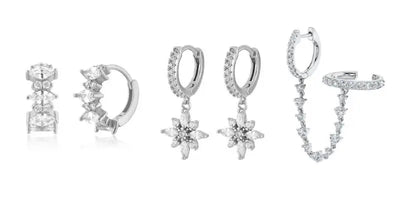 925 Sterling Silver Hoop Earrings White Crystal Luxury - Smarsty