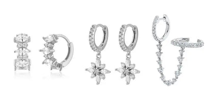 925 Sterling Silver Hoop Earrings White Crystal Luxury - Smarsty