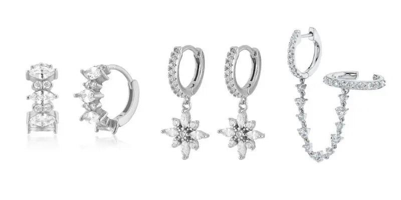 925 Sterling Silver Hoop Earrings White Crystal Luxury - Smarsty