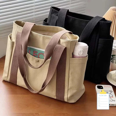 Large Capacity Canvas Tote Shoulder Bag For Work College - Smarsty