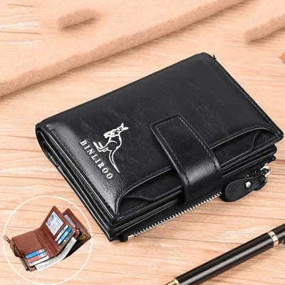 Leather Men's Wallet Luxury Short RFID Card Holder for Men Zipper Coin Purse Portable Male Wallets Billfold - Smarsty